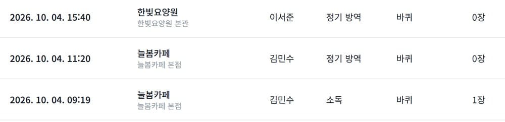 고객별 작업 기록 목록