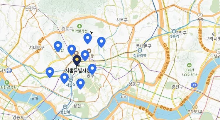 영업 후보가 핀으로 표시된 지도
